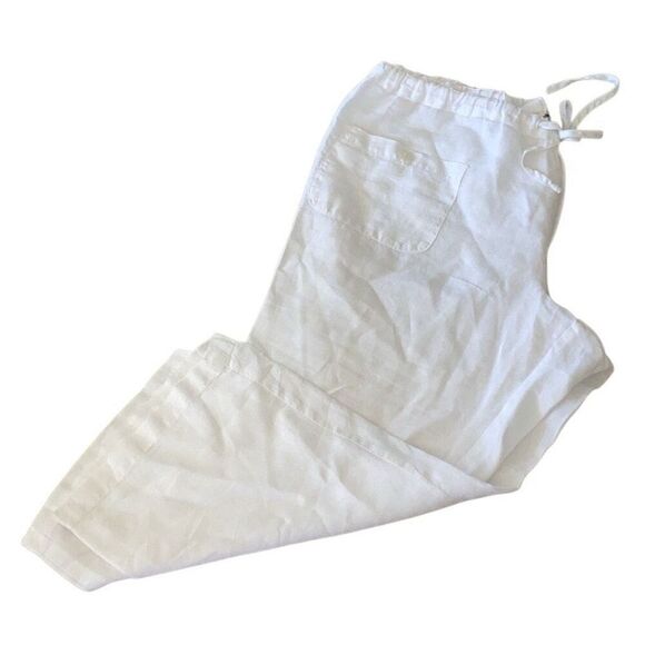 Allen Allen White Linen Pull On Wide Leg Pants Women’s 1X - Picture 2 of 8